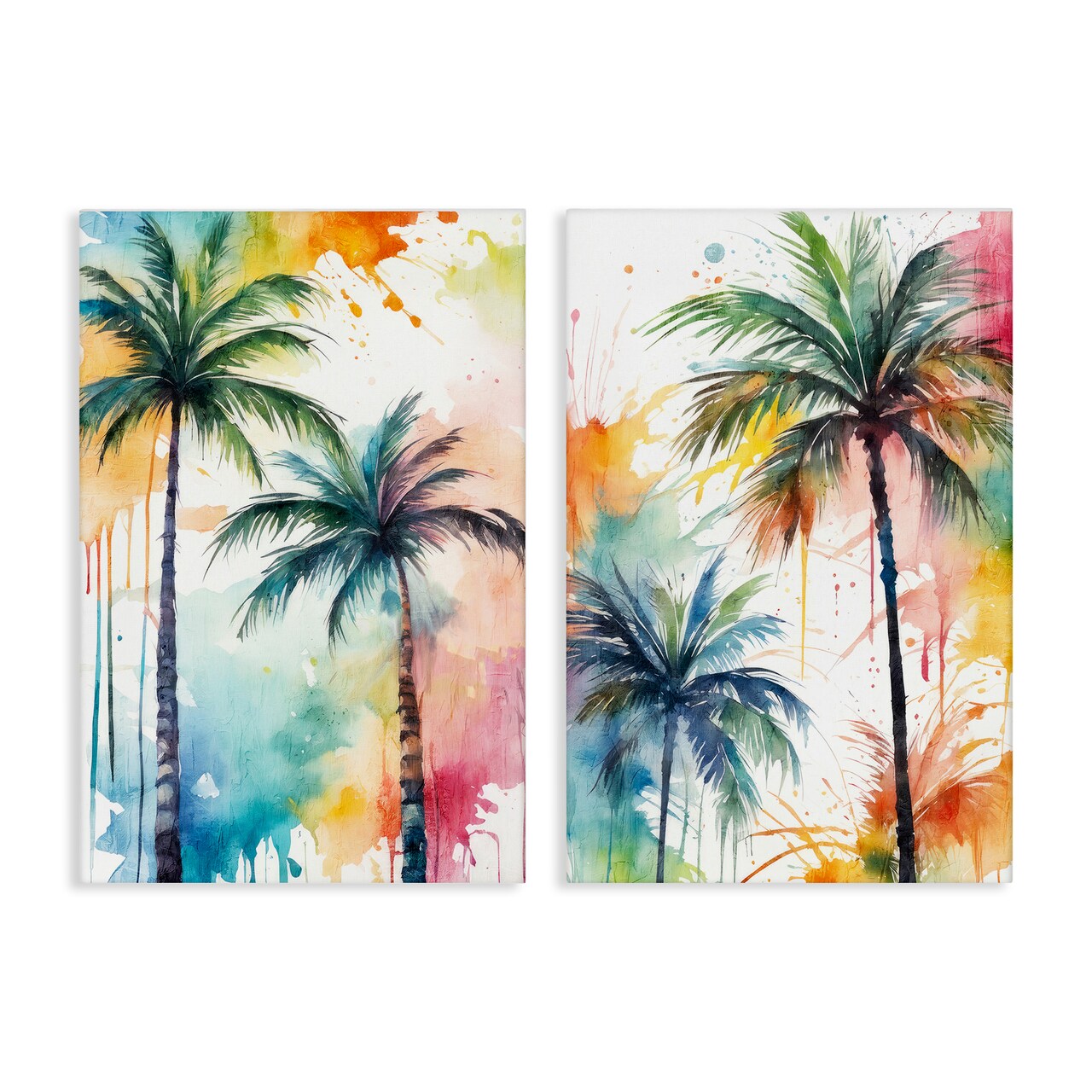 Stupell Industries Watercolor Splash Towering Palms 2 pc Canvas Wall Art Set Design by Kim Allen
